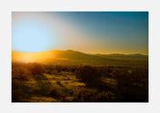 Unique art print of desert sunset and radical mountain lines.