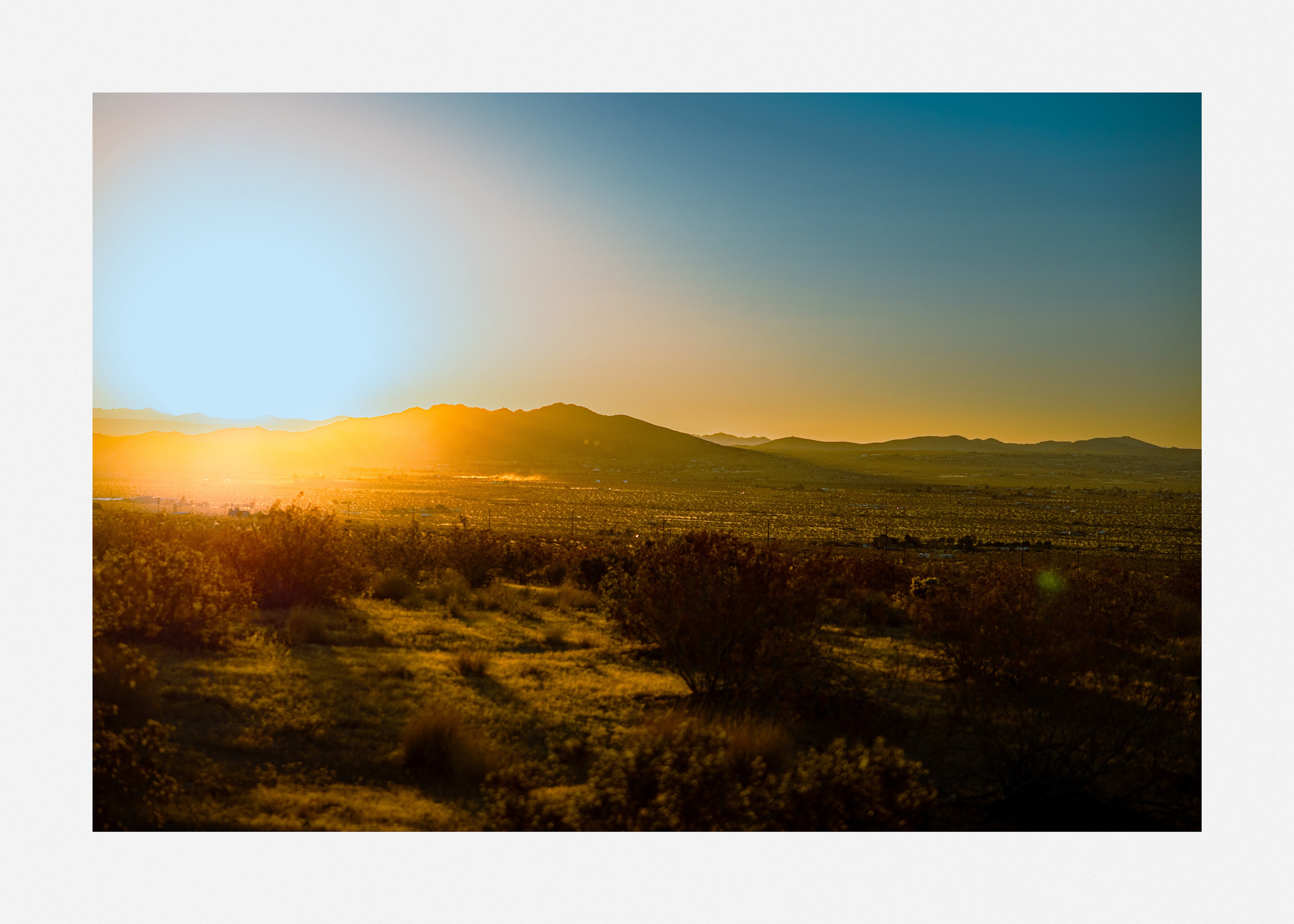 Unique art print of desert sunset and radical mountain lines.