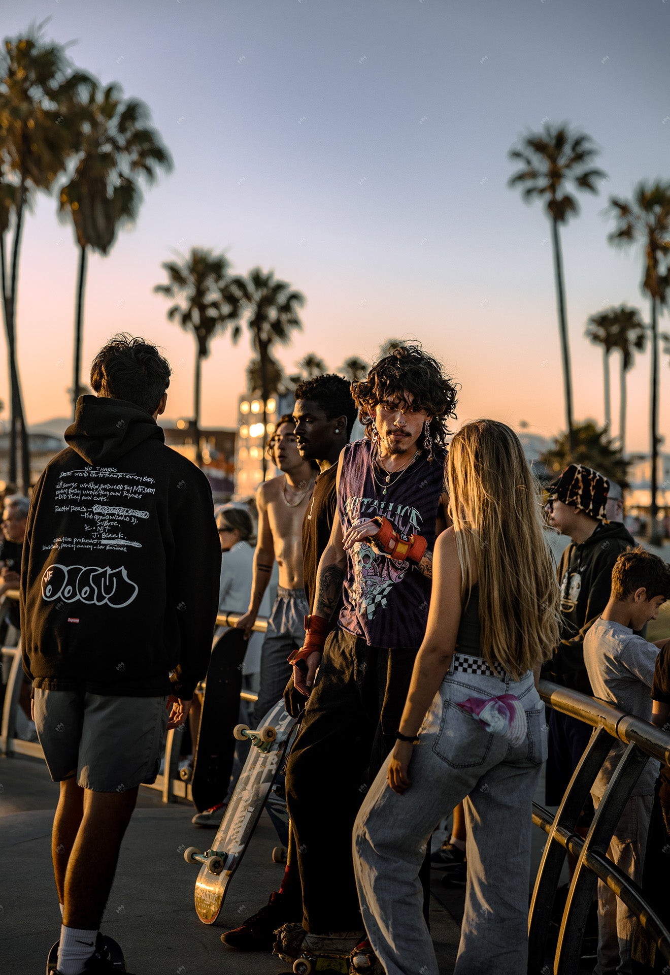 Skater at Venice Beach n California during sunset.